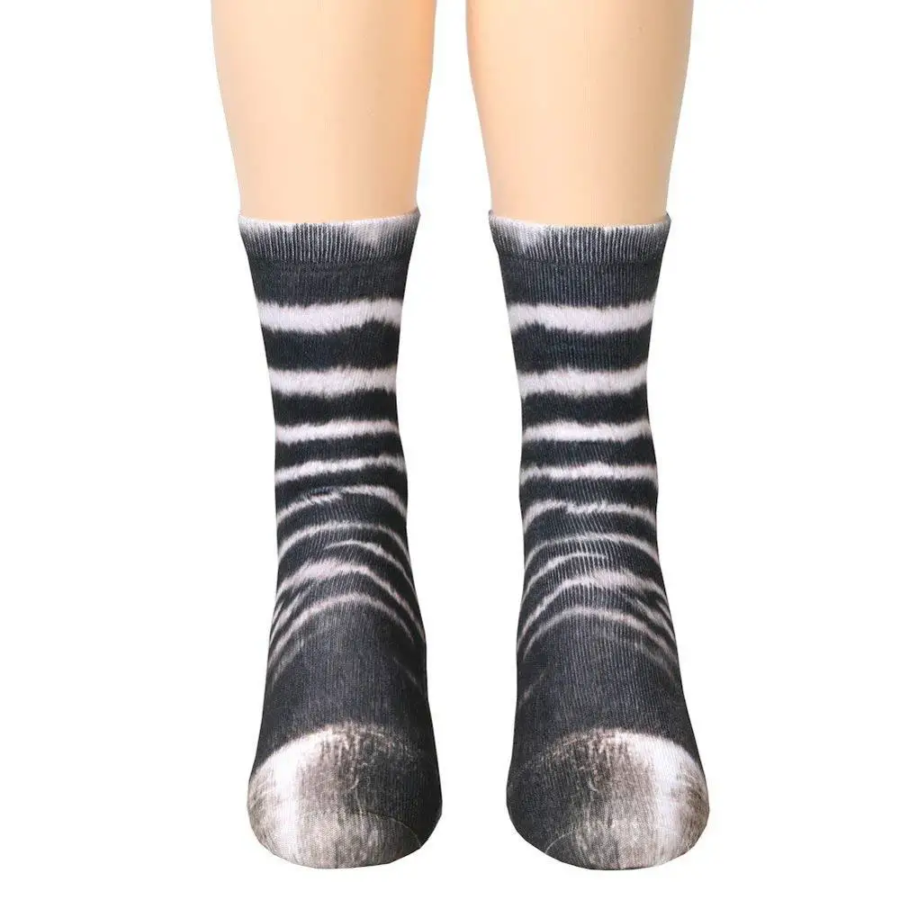 3D носки с имитацией лап животных хлопковые носки новые носки с рисунками животных, собак, лошадей, кошек, тигров, динозавров, лап для мужчин и женщин, забавные носки - Цвет: zebra