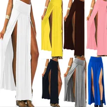 Женская Однотонная юбка макси для танцев модные однотонные женские леггинсы брюки Летняя Пляжная Обычная Повседневная одежда открытая вилка 5,28
