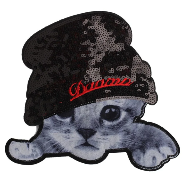 

New Cartoon Cat Sequined Patches For Clothes Sewing Animals Patches for Clothing DIY Motif Prined Embroidery Applique 2pcs/lot