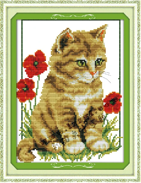 CS-347 cross stitch kit kitty cat and poppy flower.jpg