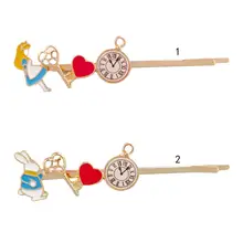 Металлический сплав студент элегантный дизайн заколка для волос японский симпатичный сказка Алиса заколки для волос для маленьких девочек мультфильм кролик картина маслом заколки для волос в форме капли