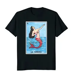 Забавная Мужская футболка Женская Новинка футболка La Sirena Card Loteria футболка Русалка Мексиканская бинго Таро футболка