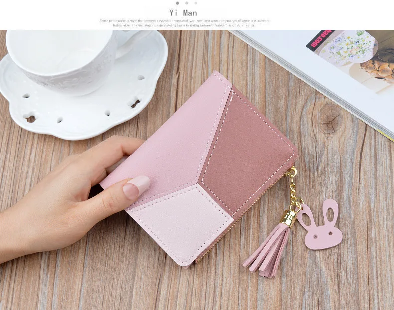 Oeak Wallet Short Women Wallets Zipper Purse Patchwork Fashion Panelled Wallets Trendy Coin Purse Card Holder Leather