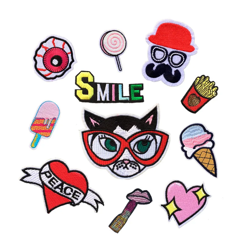 New Cat Head Love Ice Cream Computer Embroidery Cloth DIY Clothing Decoration Trend Cloth Sticker D-019
