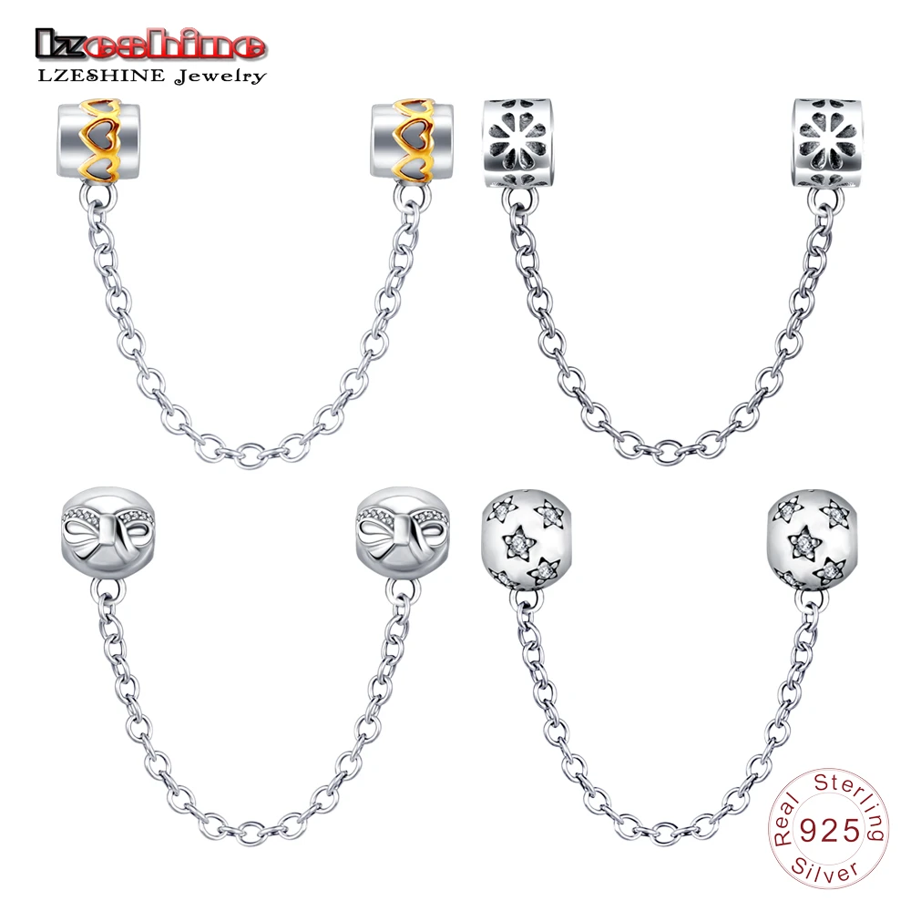 

LZESHINE Antique 925 Sterling Silver Star/Flower/Heart Safety Chain Charms fit Women DIY Orginal Bracelets Jewelry Accessories