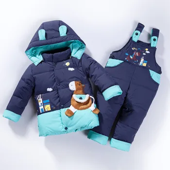 

BibiCola winter boys clothing set children set 2pcs cartoon down hooded+jumpsuit suits kids waterproof snowsuit girls clothes