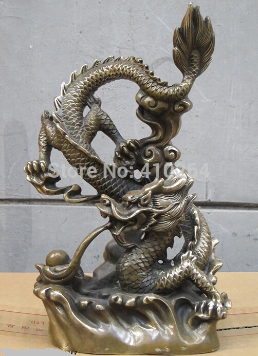 

12"China Feng shui Bronze Lucky Fall from the cloud animated Dragon Statue discount 30%