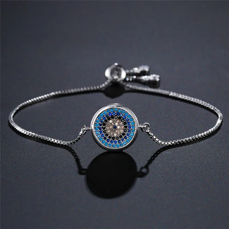 

Luxury Colourful Cubic Zirconia Pave Setting Jewelry Fashion Evil Eye Charm Bracelets For Women Girl Adjustable Copper Chain
