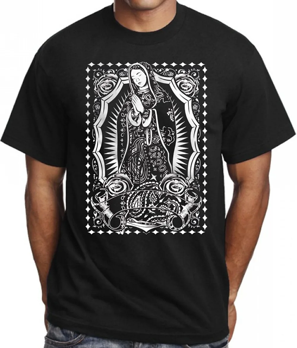 Funny Tees Men's Virgin Mary Bandana T shirt Guadalupe Men's Crew Neck