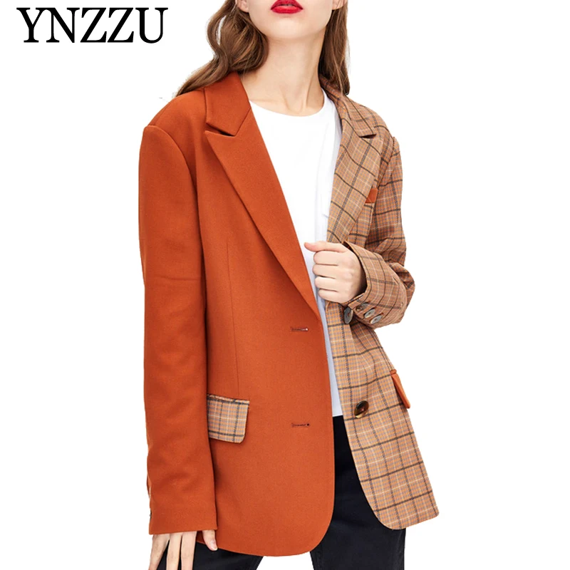 

Vintage Hit Color Plaid Basic Blazer Women 2019 Autumn Fashion Notched Collar Long Sleeve Casual Jacket Elegant Suit Coat AO945