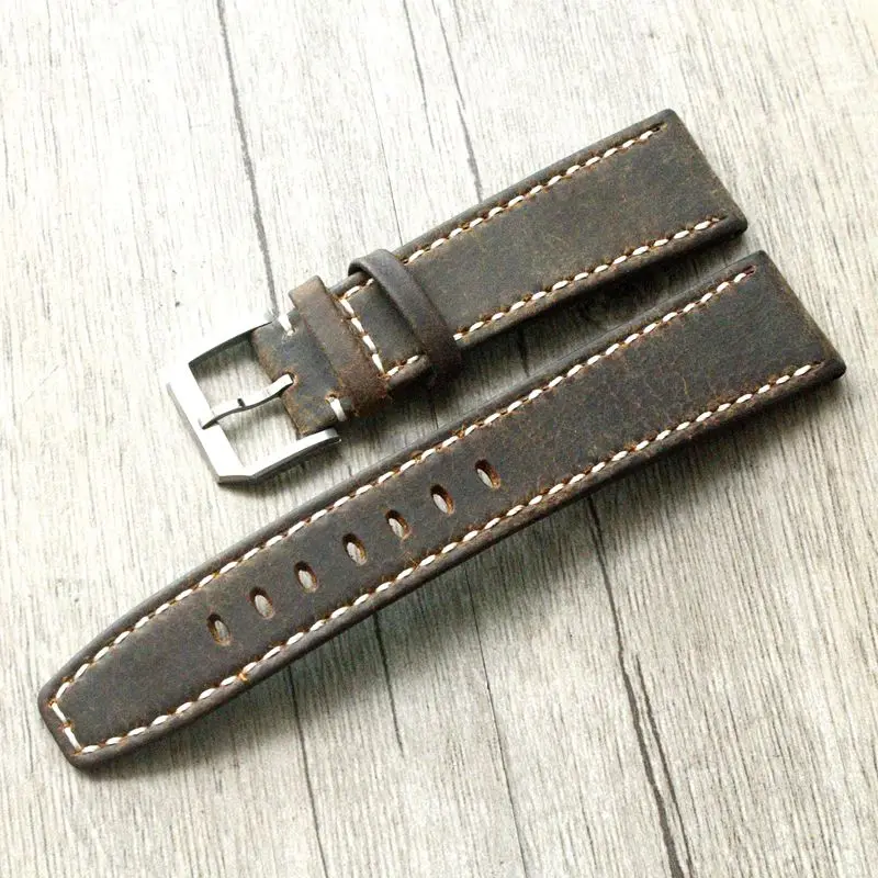 

MERJUST Handmade Crazy Horse Genuine Leather Watchbands 22MM Dark Brown Retro Strap For IWC Portugue Big Pilot With Pin buckle