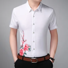 Высококачественная Мужская рубашка, летняя Новинка, 3D принт, цветок, средний возраст, для зрелых мужчин, деловые, повседневные, с коротким рукавом, рубашки 7XL