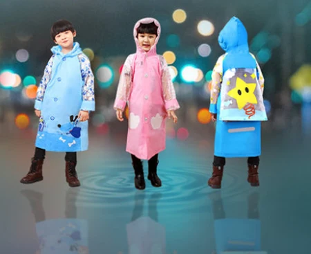 

Kids Cartoon Raincoat for children Waterproof plastic Poncho Safe Reflective Stripe Rainwear for Boys or Girls with Schoolbag