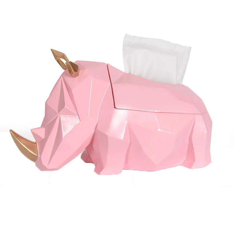 

Geometric Rhinoceros Napkin Holder Lucky Rhinoceros Tissue Box Brief Figurines Containers for Roll Home Decoration Accessories