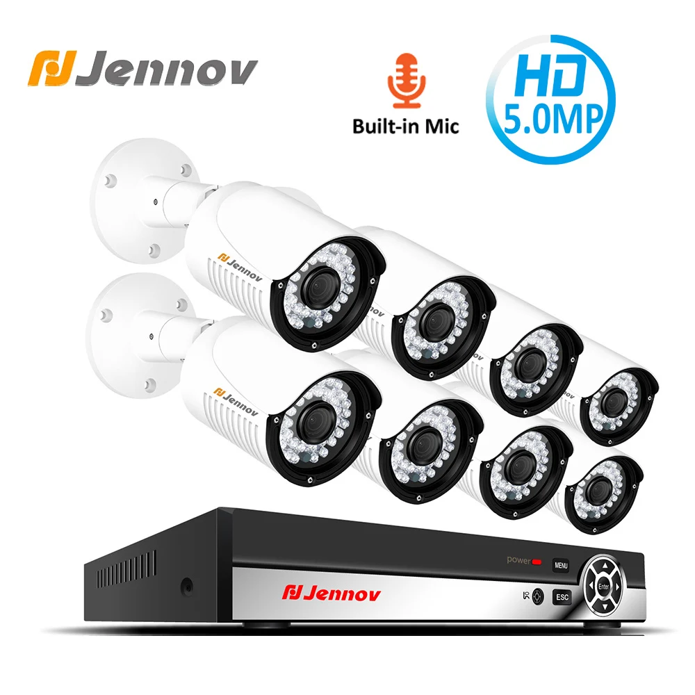 

Jennov 5MP 8CH H.265 HD Security Camera System Video Surveillance POE Set CCTV Camera System NVR Kit Outdoor IP Cam Wired Aduio