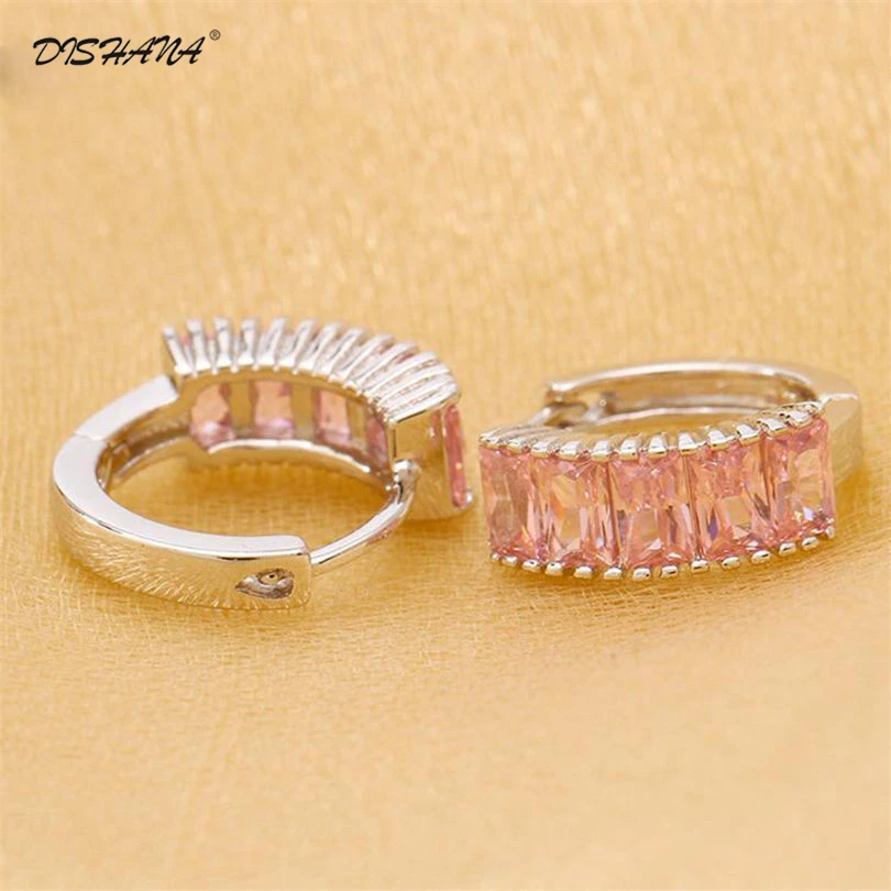 

Gold -color Filled pink Cubic zirconia Hoop Earrings Women crystal Jewelry earring (E0367)
