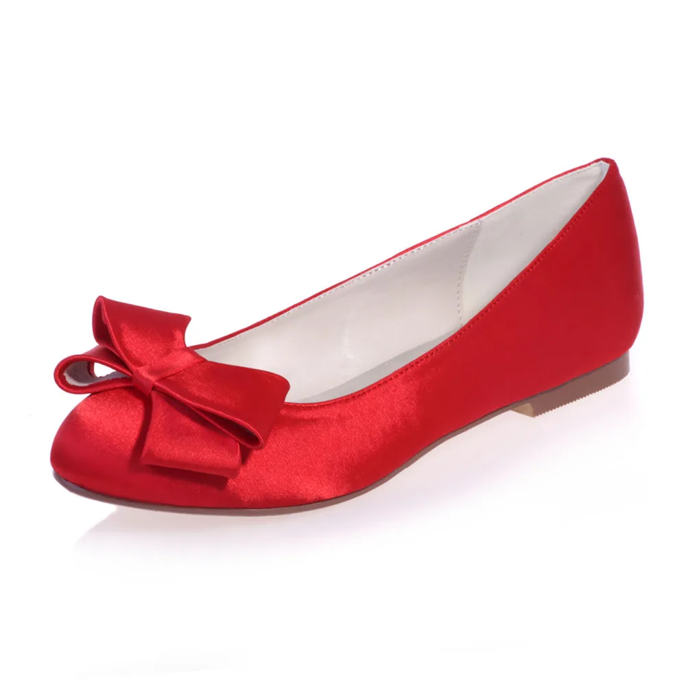 red satin flat shoes