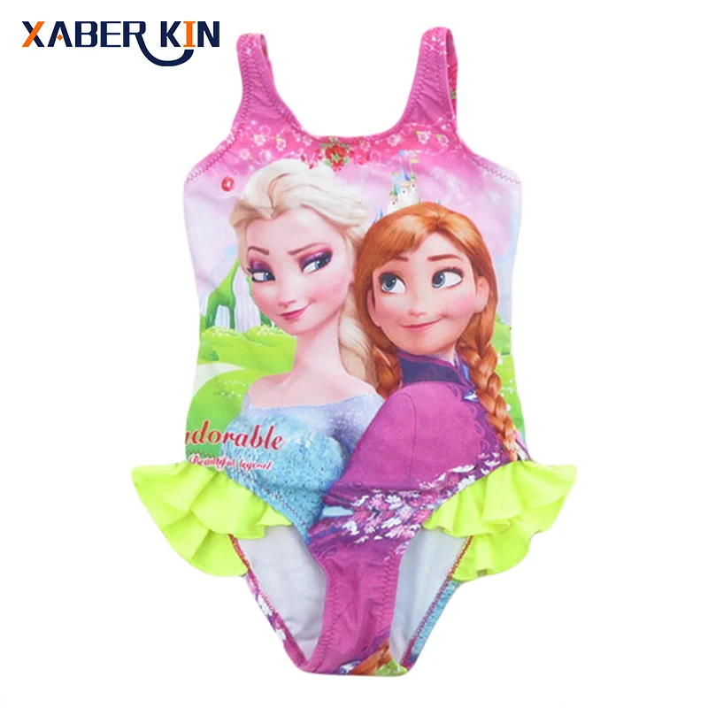 

New 2019 Girls Swimwear 3~10Y Anna&Elsa Girls swimsuit One Piece Children Swimwear Bathing Suit Bechwear- SW070
