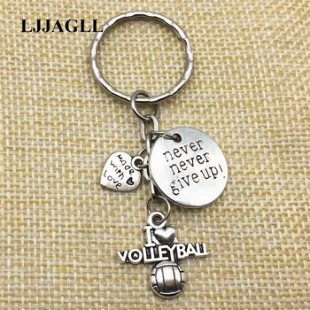 

2pcs Never Give Up Volleyball Love Key Chain Trinket Metal Keyring Silver I Love Volleyball Keychain Jewelry Findings Make