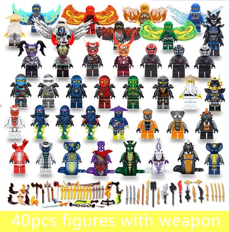 Preise 40 stücke Legoed Stück Ninjagoinglys Mini die Figuren Meister Wu von Spinjitzu Lioyd Garmadon Armee Ninja Beste Geschenk für Kinder