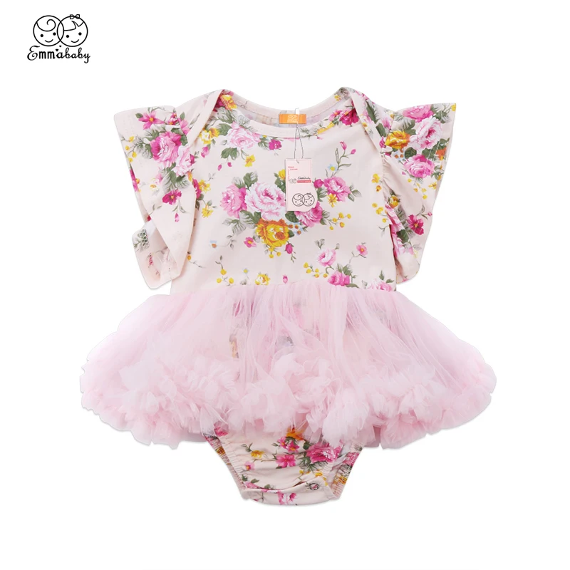 

Newborn Lovely Toddler Baby Girls Infant Short Sleeve Floral Printed Lace Bodysuit Jumpsuit Tulle Dress Fille Jolie Outfits