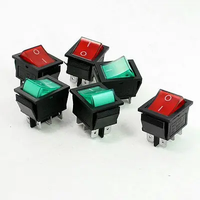 

High quality  Red Green Neon DPST ON/OFF Snap in Rocker Switch AC 10A 250V/20A 125V 6 Pcs