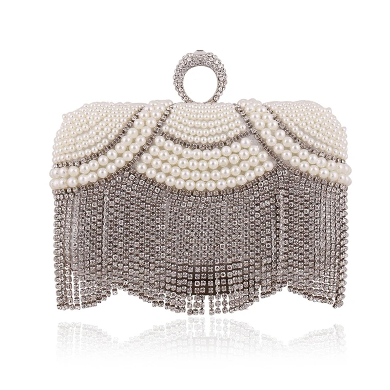 

European and American fashion dinner bag handbag new ladies clutch bag luxury handmade pearl diamond chain wedding bride handbag