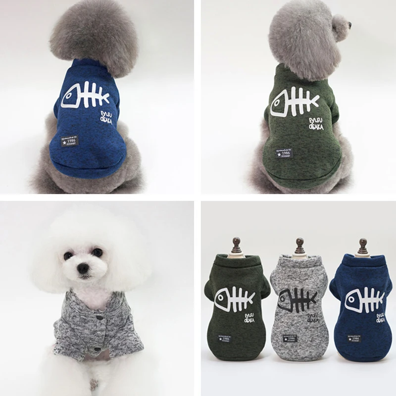 Warm Pet Dog Cat Cotton Clothes Cute Hoodies Autumn And Winter Models Accessories Fish Bone Sweater | Дом и сад
