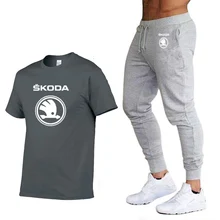 Модные летние мужские футболки с логотипом Skoda Car, Повседневная хлопковая футболка с коротким рукавом высокого качества, штаны, мужская одежда