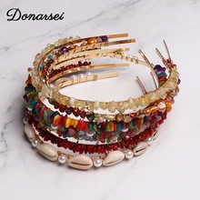 Donarsei Модные женские повязки для волос ручной работы в виде морской раковины с разноцветными камнями, бусы, обруч жемчужный кристалл, аксессуары для волос