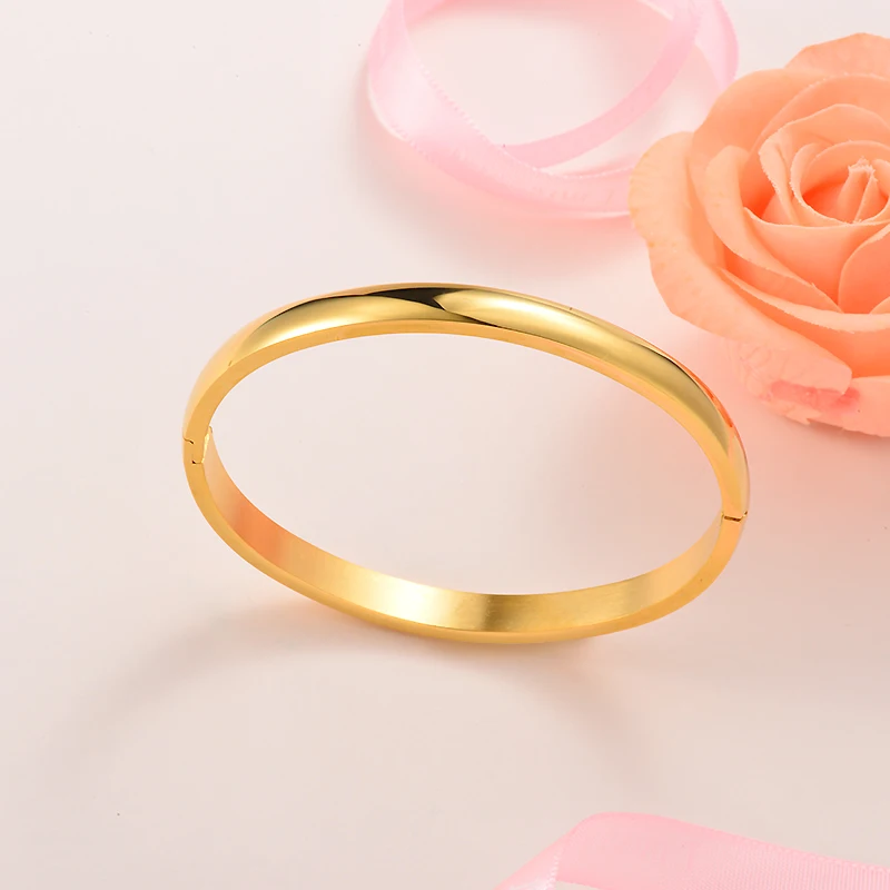 Baoyan классический браслет из нержавеющей стали из чистого золота 4 мм/6 мм Широкие женские браслеты простые гладкие золотые браслеты для женщин