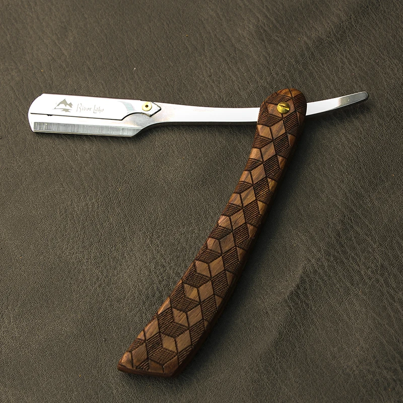 Maquinilla de afeitar recta de acero para hombres, afeitadora Titan con mango de madera, afeitadora Manual de cobre para Barbero, raspador clásico