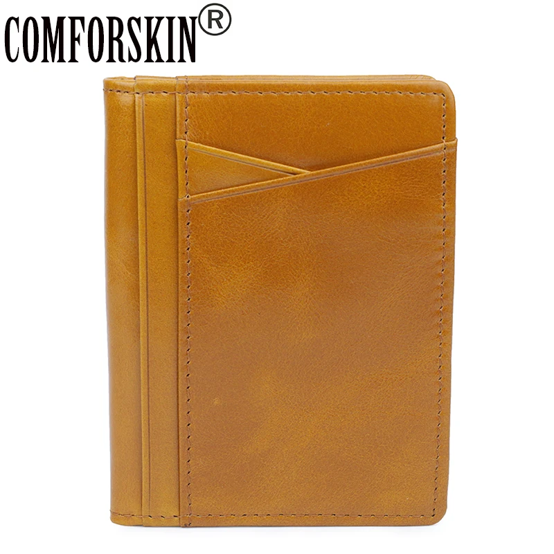 

COMFORSKIN Premium Genuine Oil Waxing Leather Designer ID Card Case Unisex Credit Ultra Thin Card Holders Factory Price On Sale