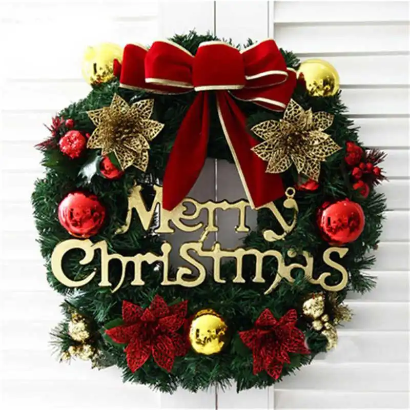 PVC Merry Christmas Party RED Poinsettia Pine Wreath Door Wall