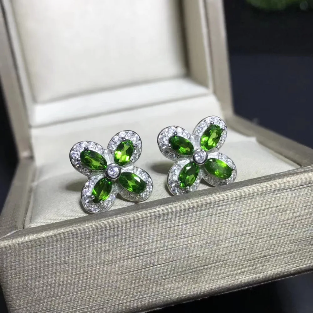 natural green diopside gem stud earrings 925 silver Natural gemstone earring women fashion elegant Clover Earrings fine jewelry natural green diopside gem stud earrings 925 silver Natural gemstone earring women fashion elegant Clover Earrings fine jewelry
