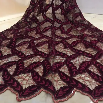 

(5yards/pc) high quality African party lace fabric gorgeous French net lace fabric with velvet embroidery for party dress FZZ171