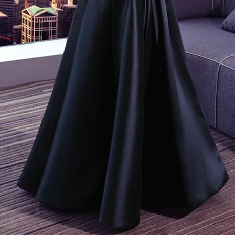 CEEWHY с открытой спиной светло голубой трапециевидной формы длинное вечернее платье кружево атлас вечернее платье Vestido de Festa Longo - Цвет: black