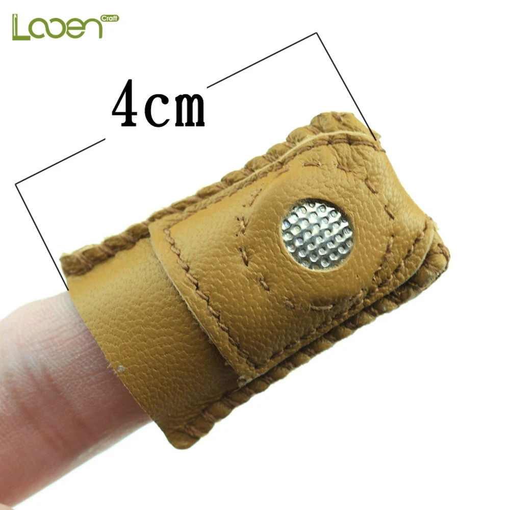 

2 Pcs Looen Handmade Patchwork Faux Leather Thimble Finger Protector With Metal Tip DIY Sewing Tools Hand Needlework Accessory