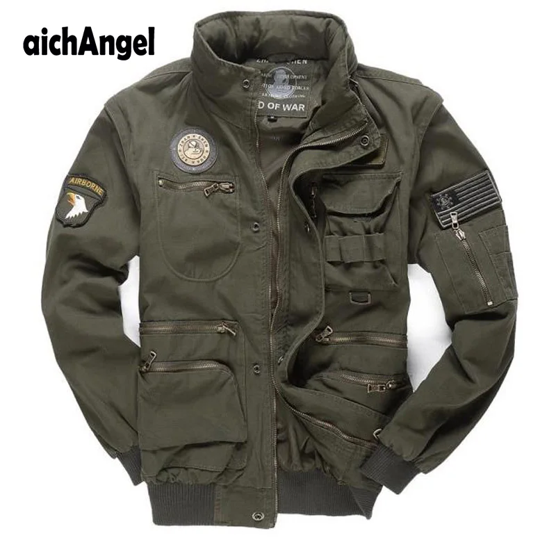  Mens Army Pilot Jackets Multipocket Militare Bomber Jacket Men Removable Sleeve Tactical Military U
