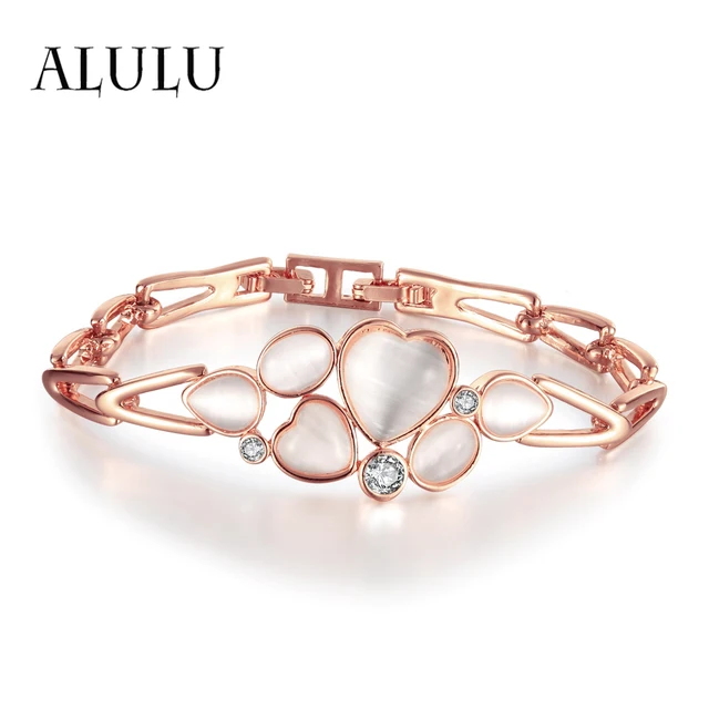 Alulu Soulmate Bracelet Heart Shaped Opal Inlay Austria Rhinestone Alulu Soulmate Bracelet Heart Shaped Opal Inlay Austria Rhinestone Plated Rose Gold F Jewelry