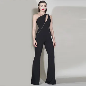 

2019 Jumpsuit Sexy Backless The Shoulsess Fashion Women Night Club Bell-bottoms Body con High Quality Jumpsuit Wholesale