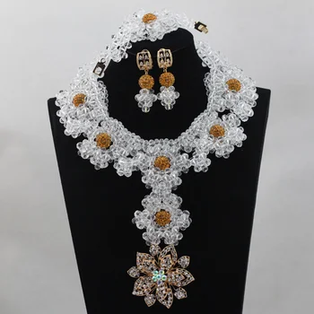 

White Nigerian Wedding African Beads Jewelry Set 2016 HOT Indian Bridal Necklace Set Crystal Beads Jewelry Free Shipping ALJ879