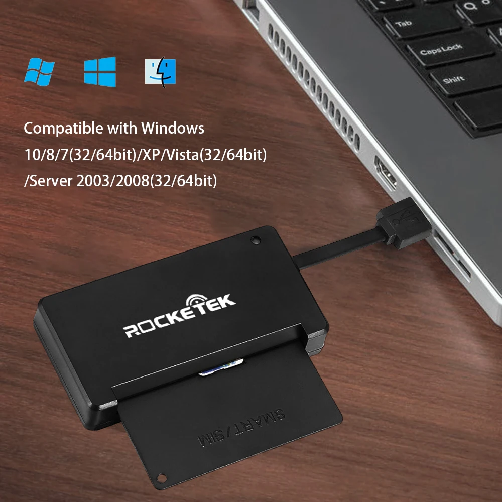 Rocketek Портативный DOD военные CAC смарт-карта usb читателя с sim-карты адаптер со светодиодным индикатором совместим с Windows 8/7/XP