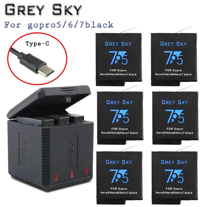 

high quatity Fully Decode Go pro Hero5 Hero6 Battery+ 3 Port TYPE-C Charger For GoPro Go pro Hero 5 6 7 black Camera Accessories
