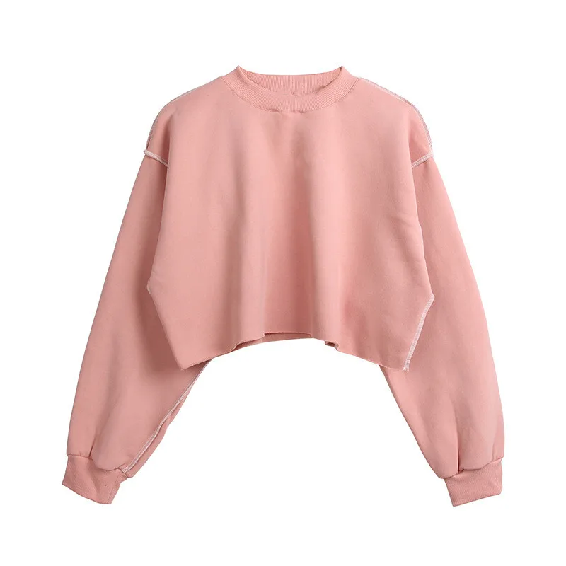 

2018 Autumn Winter Solid Velvet Hoodie Long Sleeve Women Cropped Sweatshirt Loose Warm Pullover Sweatshirt Female