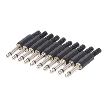 

10 Pcs 6.35mm Male 1/4" Mono Jack Audio Plug Connector Jack Adapter