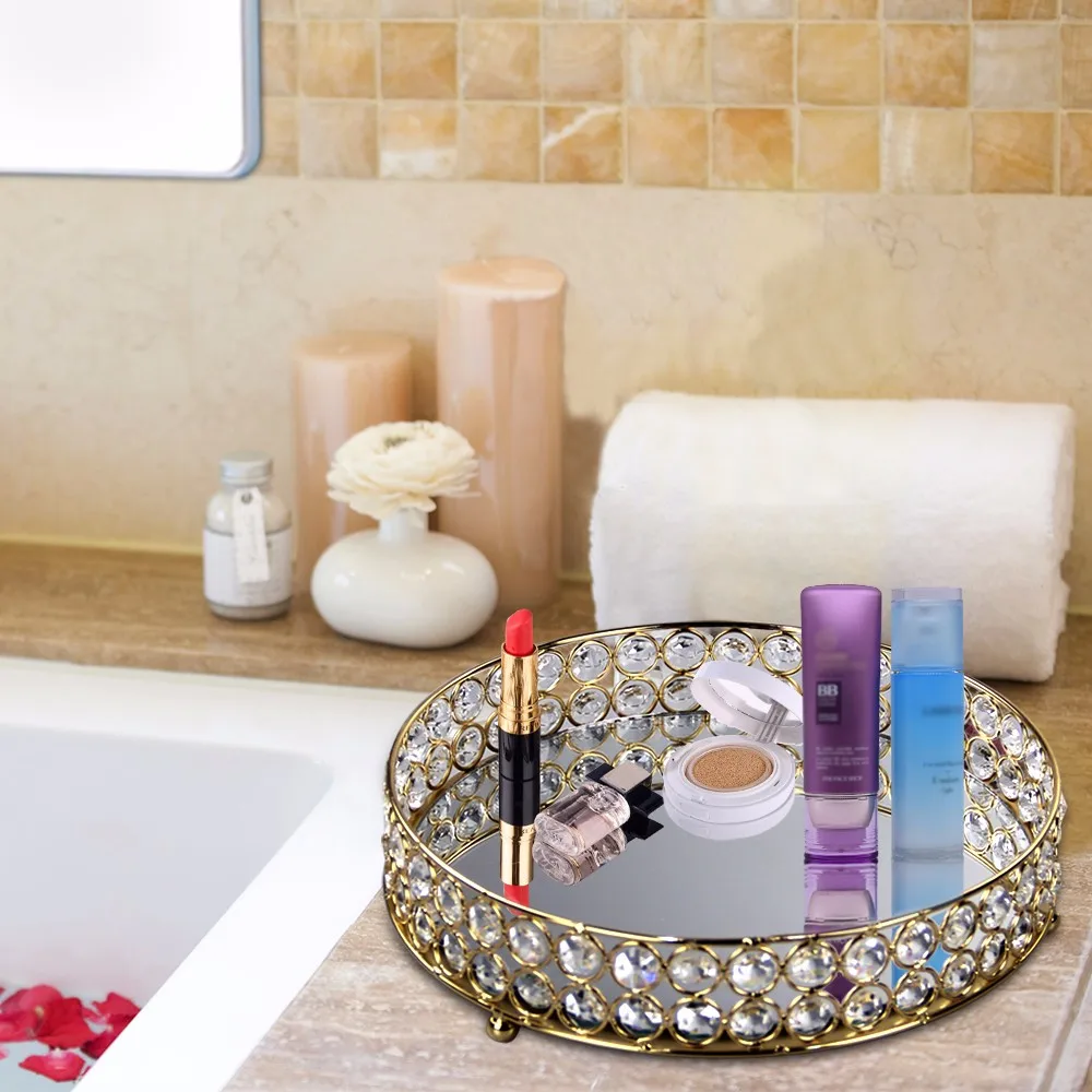 VINCIGANT Mirrored Crystal Vanity Tray- Decorative Serving Tray for Perfume, Jewelry and Makeup