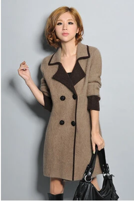 Mink cashmere coat Britishness thickened cardigan jacket long low collar double breasted size sweater |