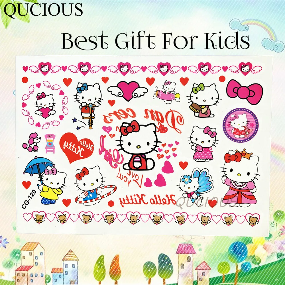 Мультфильм hello kitty кошка временные татуировки наклейки для маленьких девочек подарок DIY татуировки ребенок боди-арт Нетоксичная татуировка на руку руки татуировки бумаги