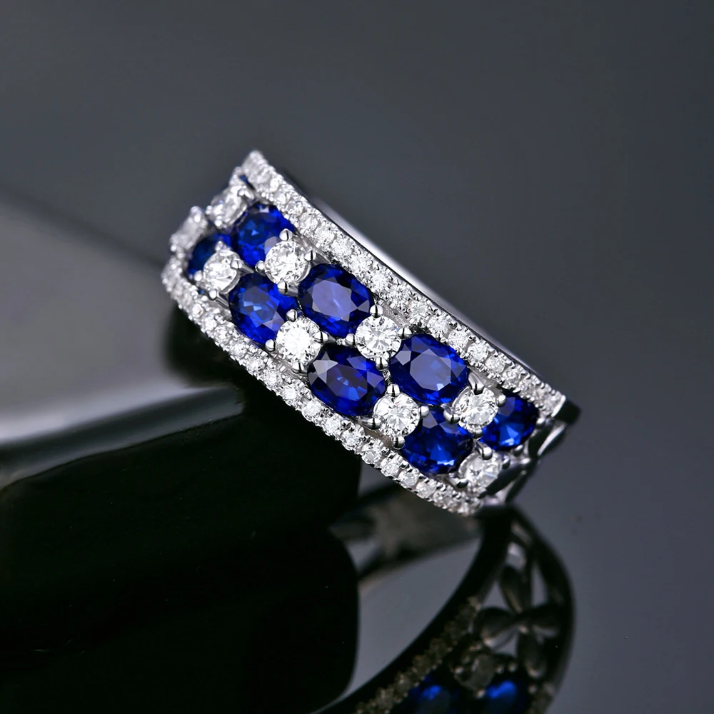 Caimao Jewelry 14k Gold 1.88ct Sapphire & 0.65ct Natural Diamond Engagement Band For Men